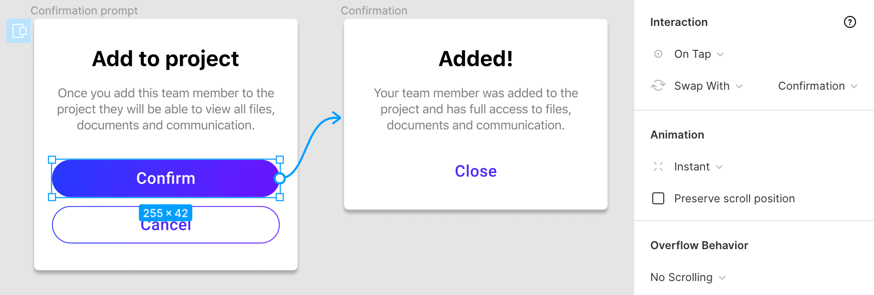 On tap animation for closing the modal